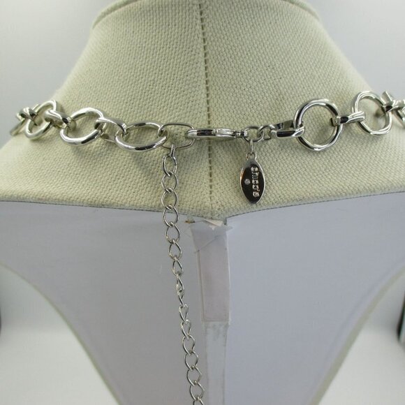 Chico's Silver Hematite Mesh Inserts Bib Necklace Geometric - Picture 7 of 8